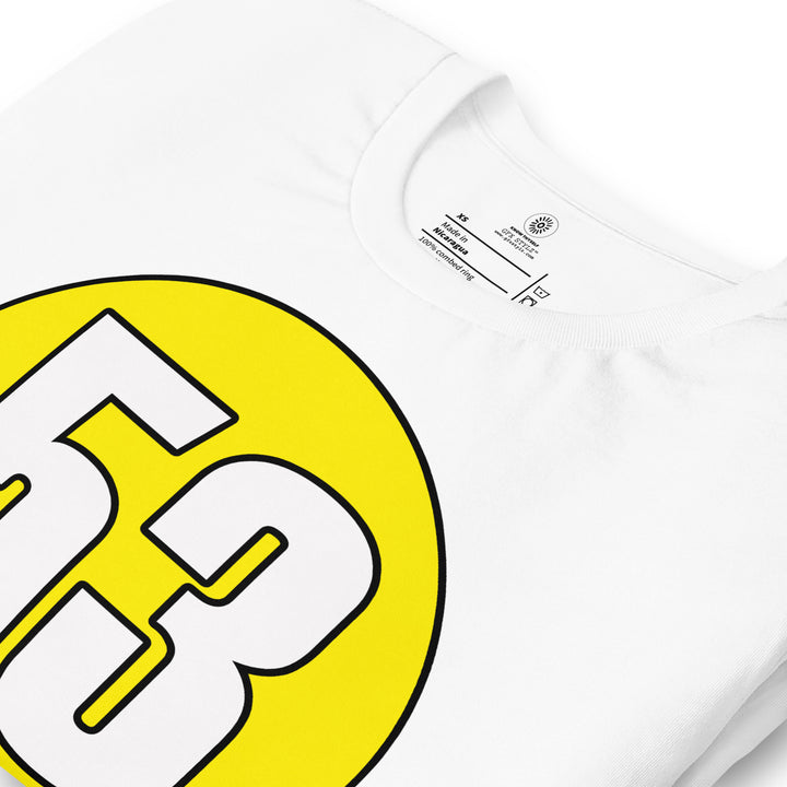 Unisex t-shirt: White on Yellow 53