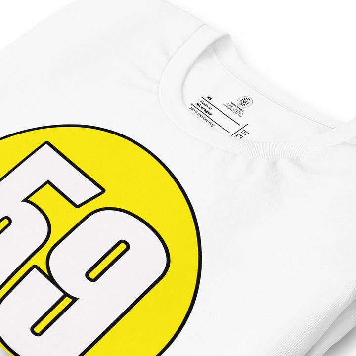 Unisex t-shirt: White on Yellow 59