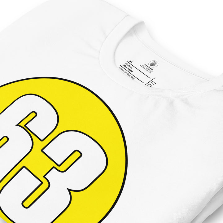 Unisex t-shirt: White on Yellow 63