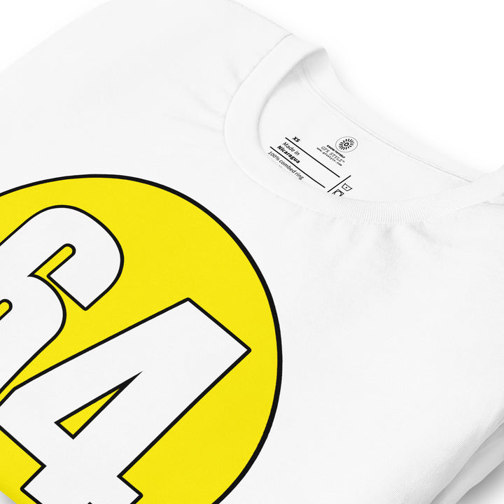 Unisex t-shirt: White on Yellow 64