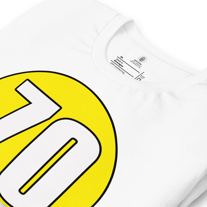 Unisex t-shirt: White on Yellow 70