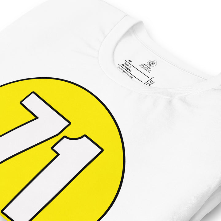 Unisex t-shirt: White on Yellow 71