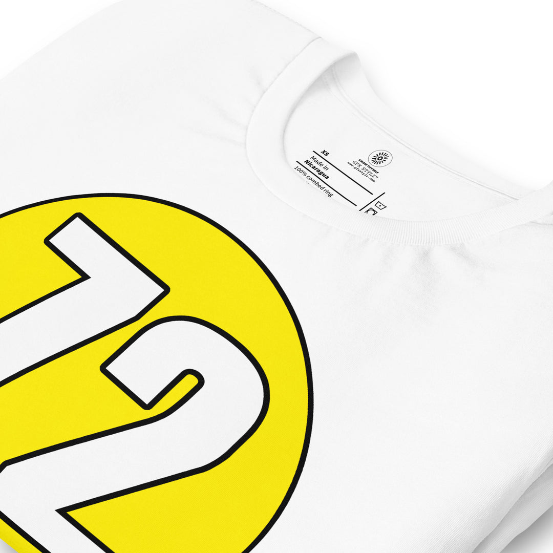 Unisex t-shirt: White on Yellow 72