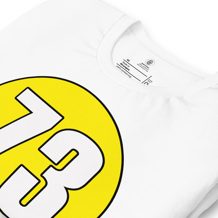 Unisex t-shirt: White on Yellow 73