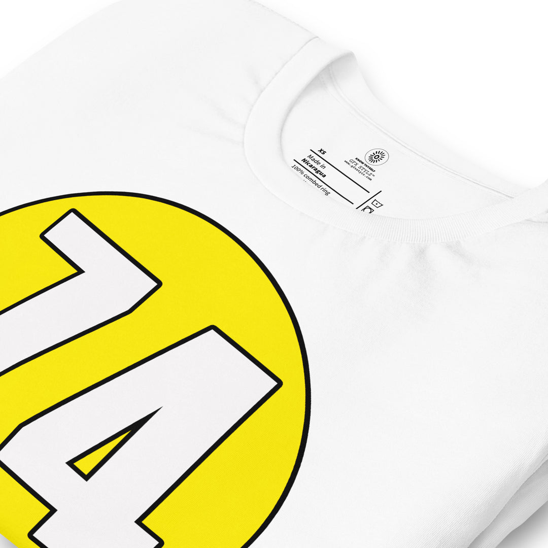 Unisex t-shirt: White on Yellow 74