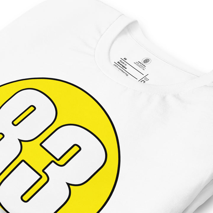 Unisex t-shirt: White on Yellow 83