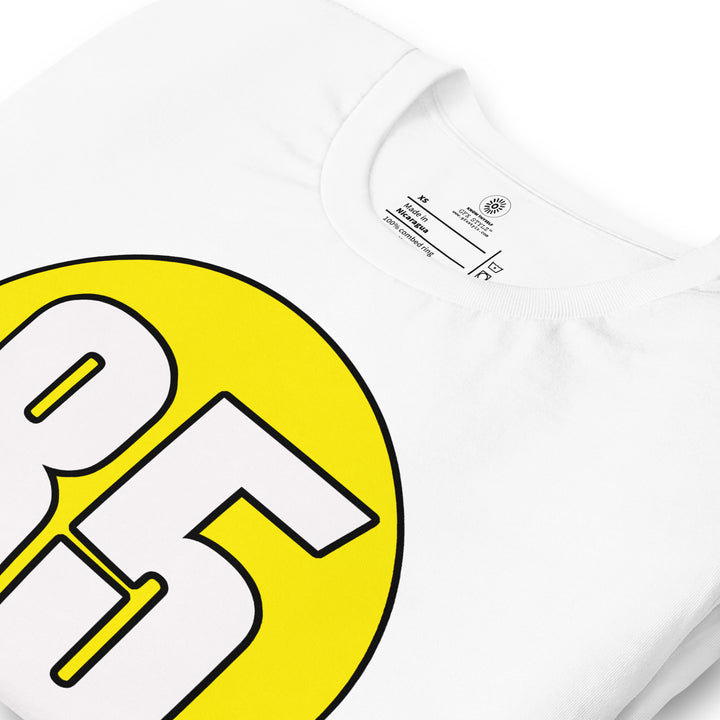 Unisex t-shirt: White on Yellow 85