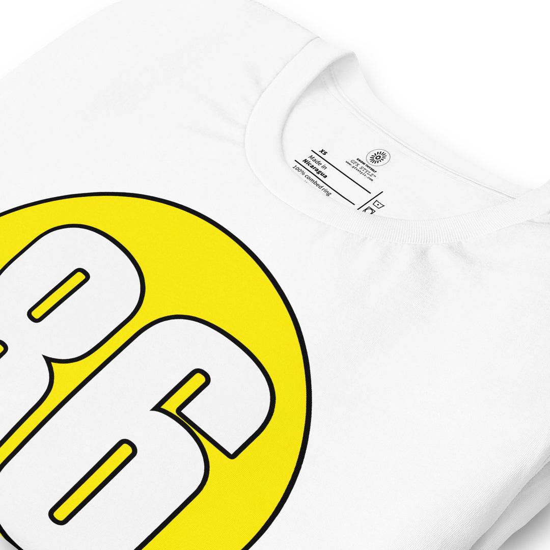 Unisex t-shirt: White on Yellow 86