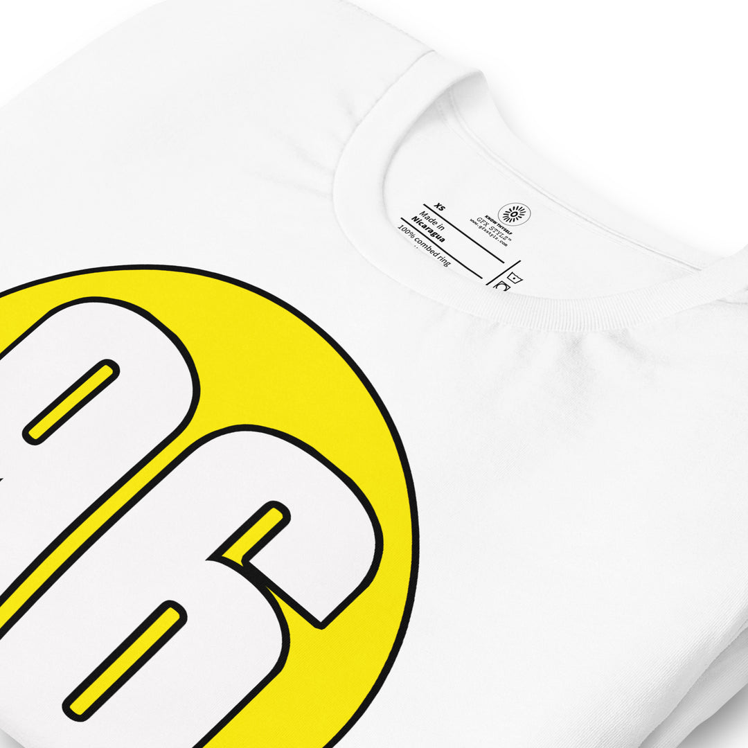 Unisex t-shirt: White on Yellow 96