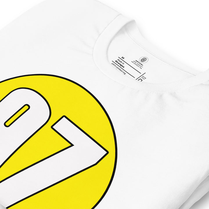 Unisex t-shirt: White on Yellow 97