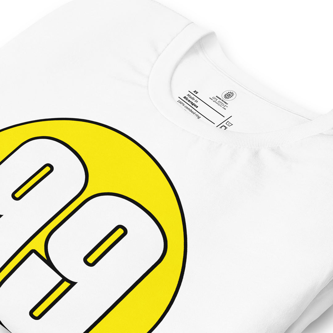 Unisex t-shirt: White on Yellow 99