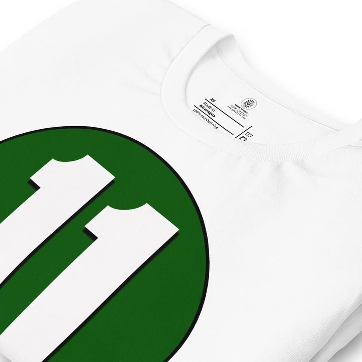 Unisex t-shirt: White on Hunter Green 11