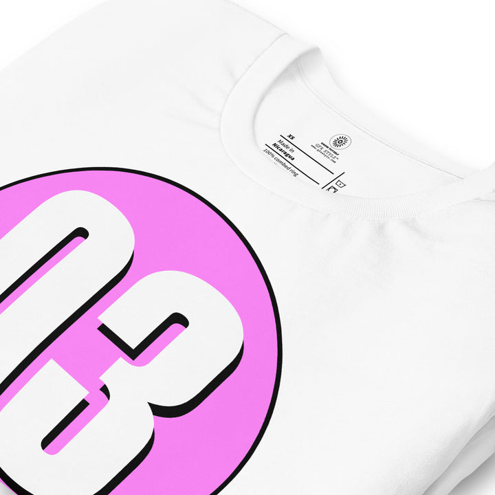 Unisex t-shirt: White on Pink 03