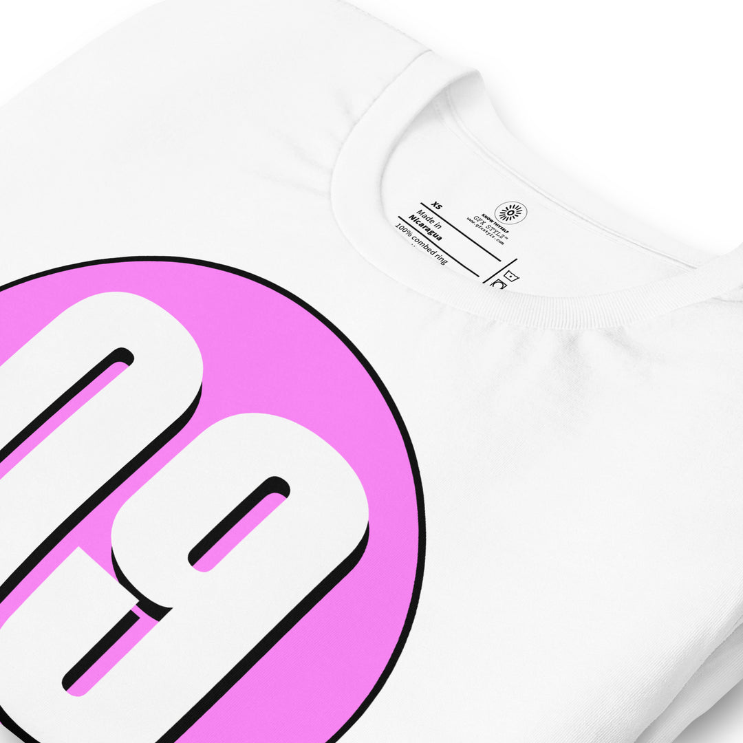 Unisex t-shirt: White on Pink 09