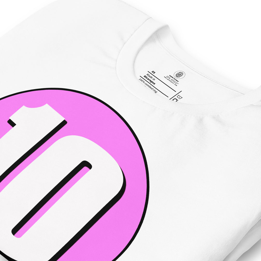 Unisex t-shirt: White on Pink 10