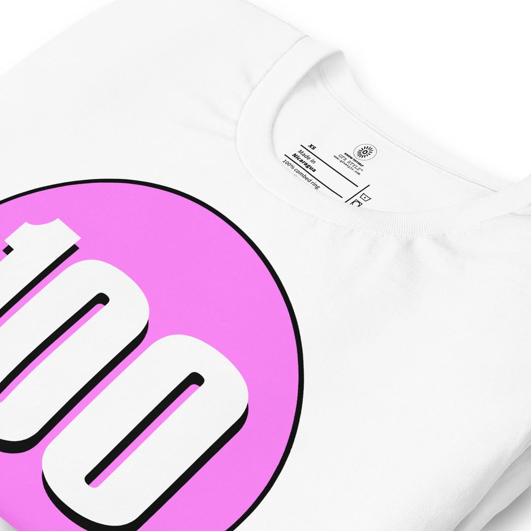 Unisex t-shirt: White on Pink 100