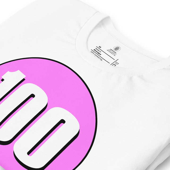 Unisex t-shirt: White on Pink 100