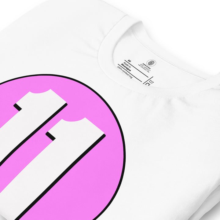 Unisex t-shirt: White on Pink 11