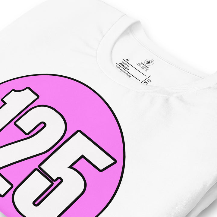 Unisex t-shirt: White on Pink 125