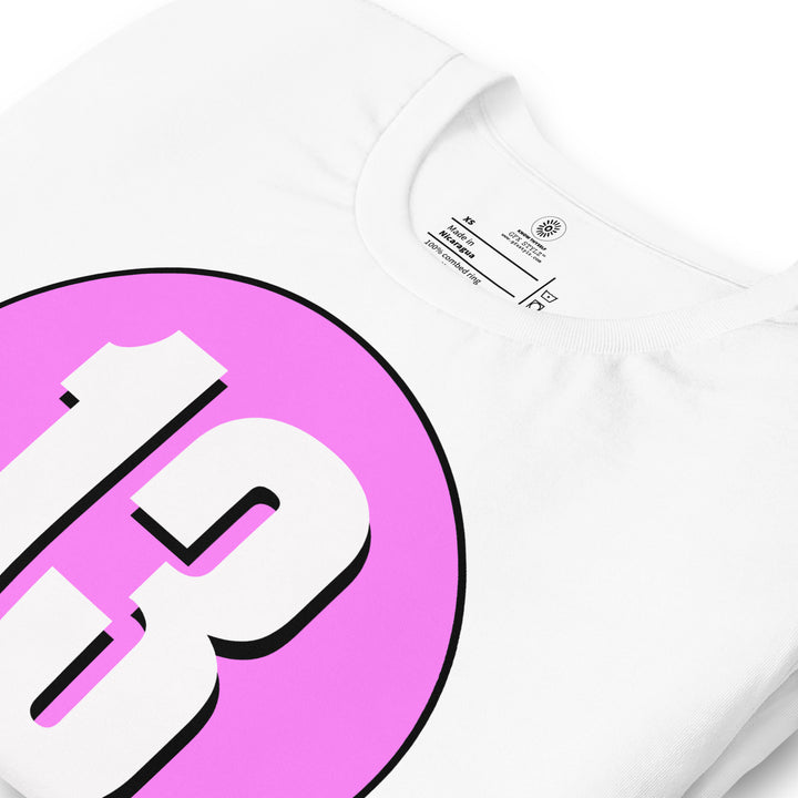 Unisex t-shirt: White on Pink 13