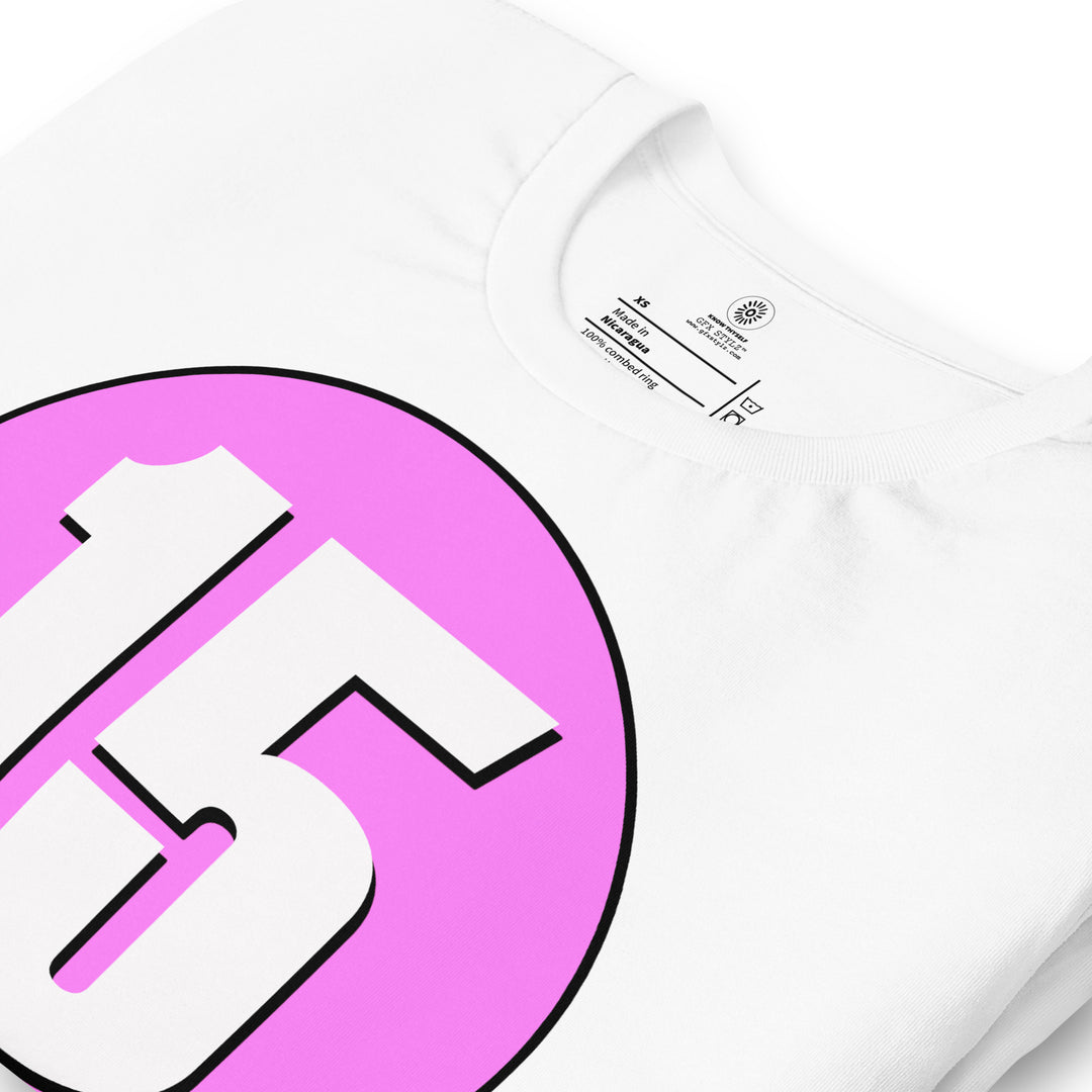 Unisex t-shirt: White on Pink 15