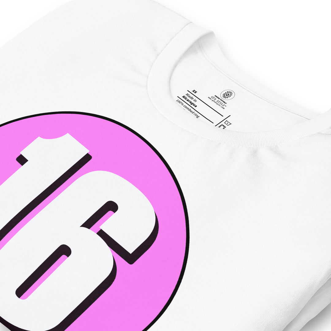 Unisex t-shirt: White on Pink 16