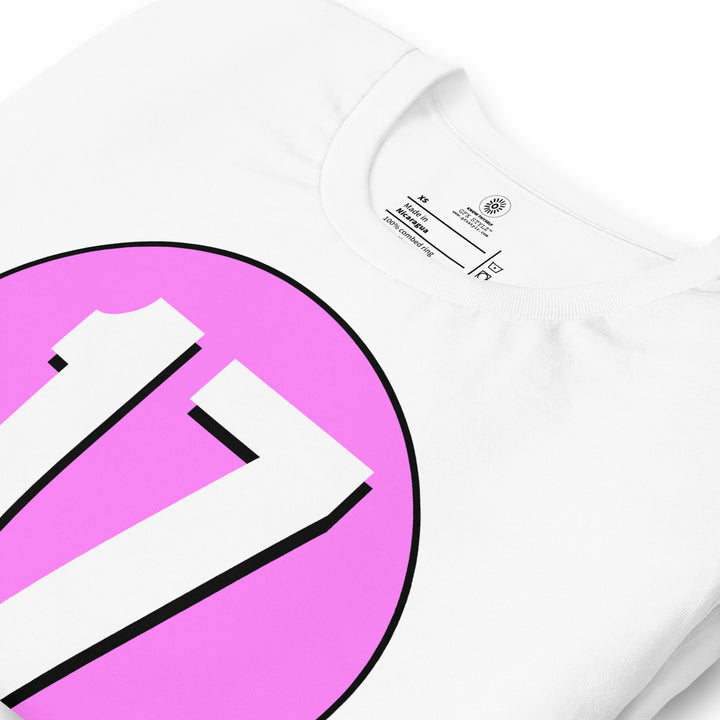 Unisex t-shirt: White on Pink 17