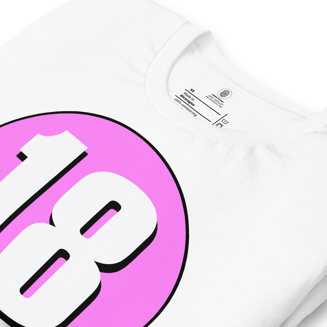 Unisex t-shirt: White on Pink 18