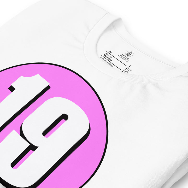 Unisex t-shirt: White on Pink 19