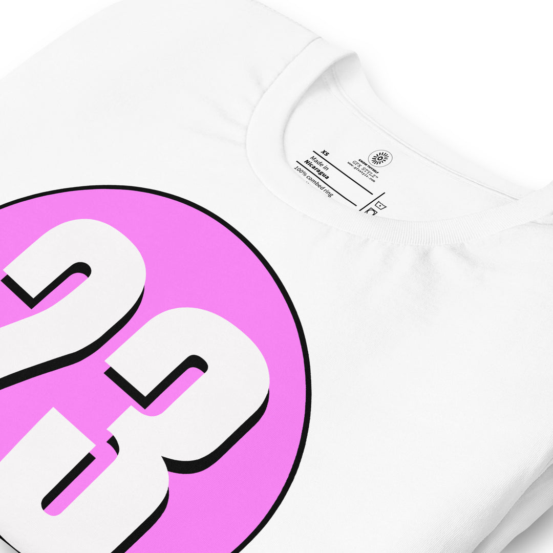 Unisex t-shirt: White on Pink 23