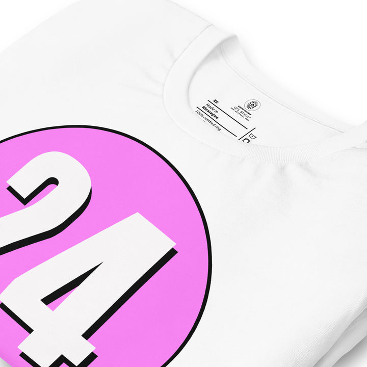 Unisex t-shirt: White on Pink 24