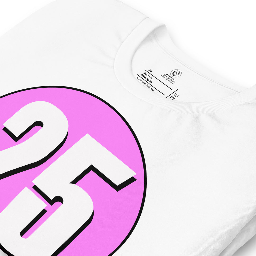 Unisex t-shirt: White on Pink 25