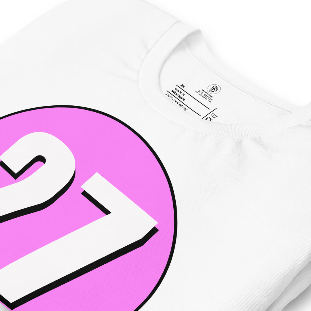 Unisex t-shirt: White on Pink 27