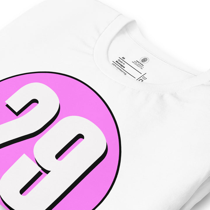 Unisex t-shirt: White on Pink 29