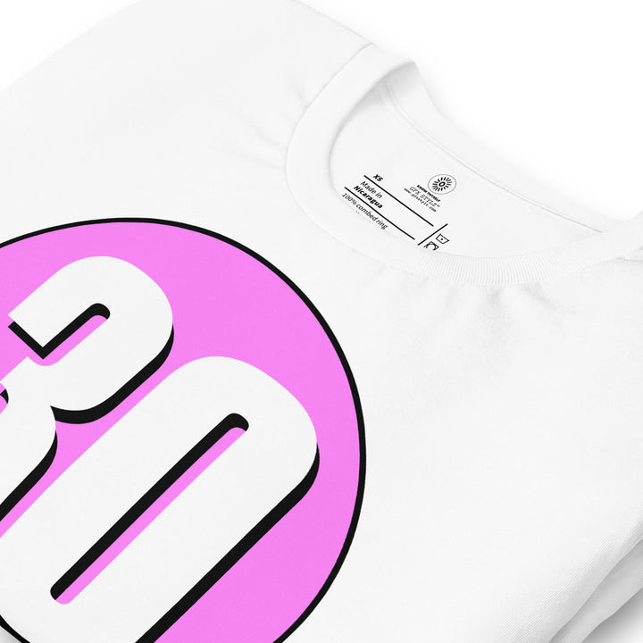 Unisex t-shirt: White on Pink 30