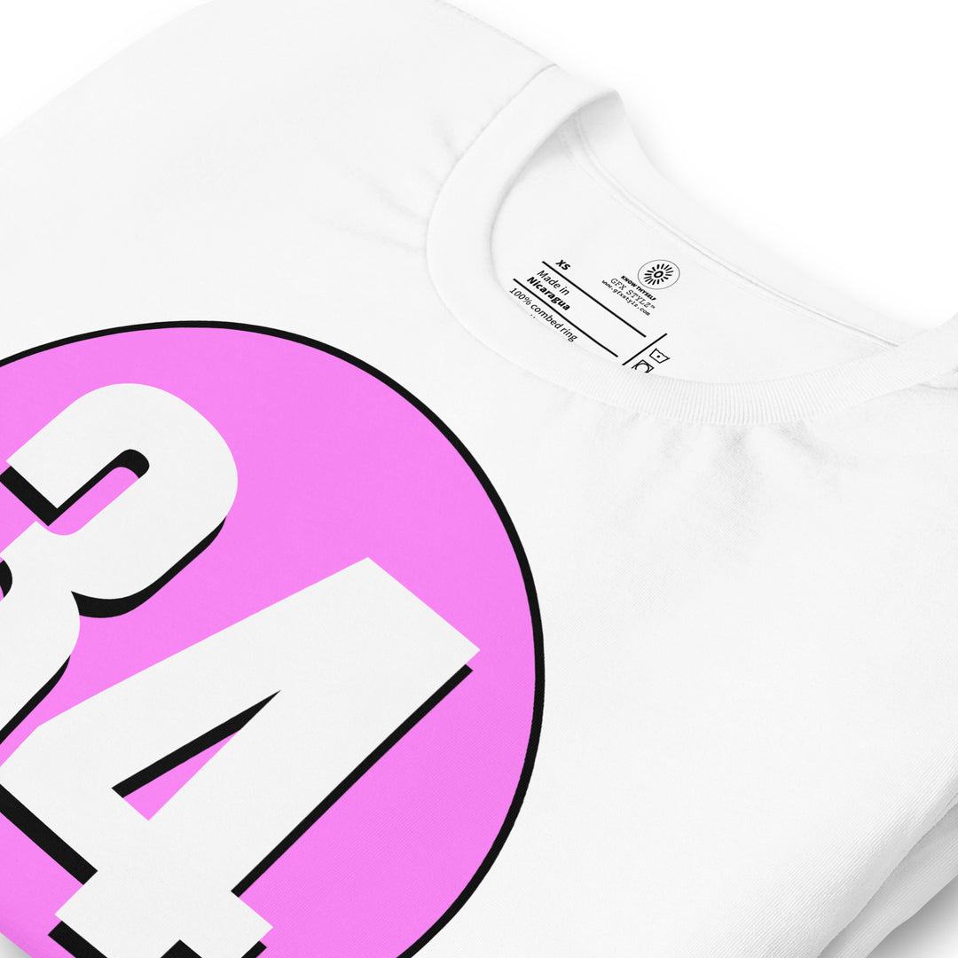 Unisex t-shirt: White on Pink 34