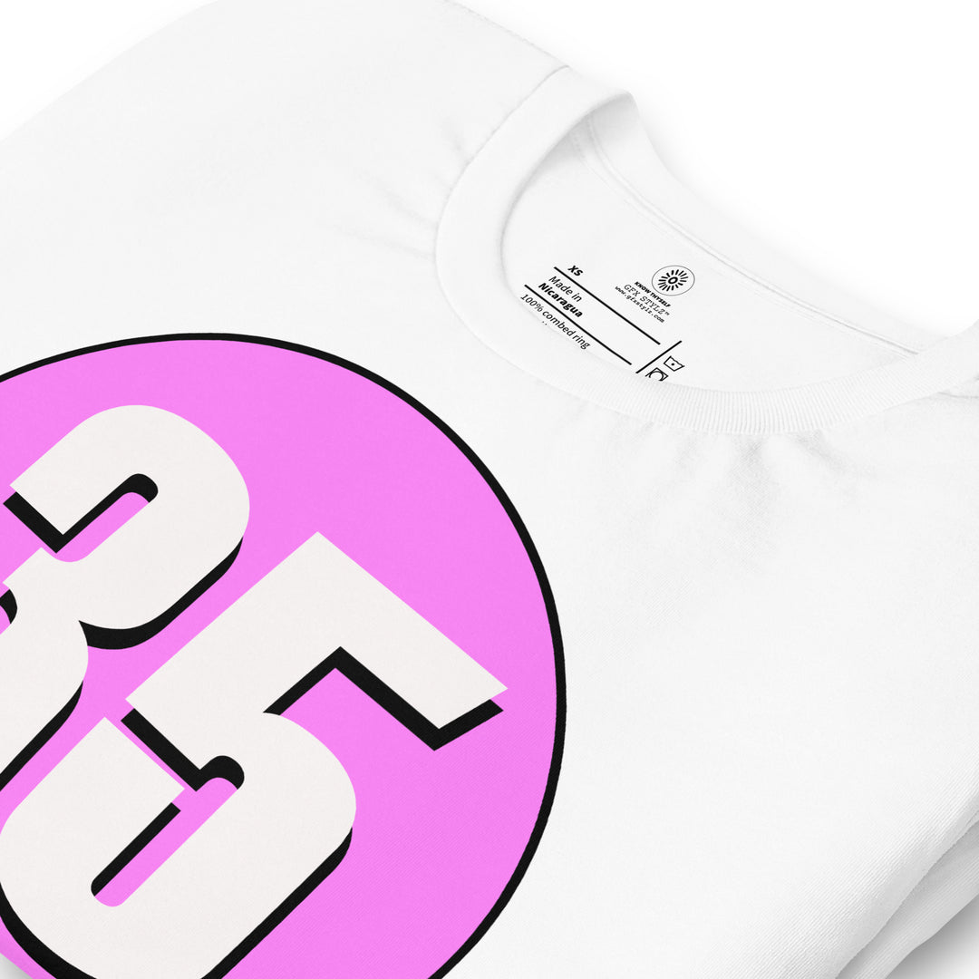 Unisex t-shirt: White on Pink 35