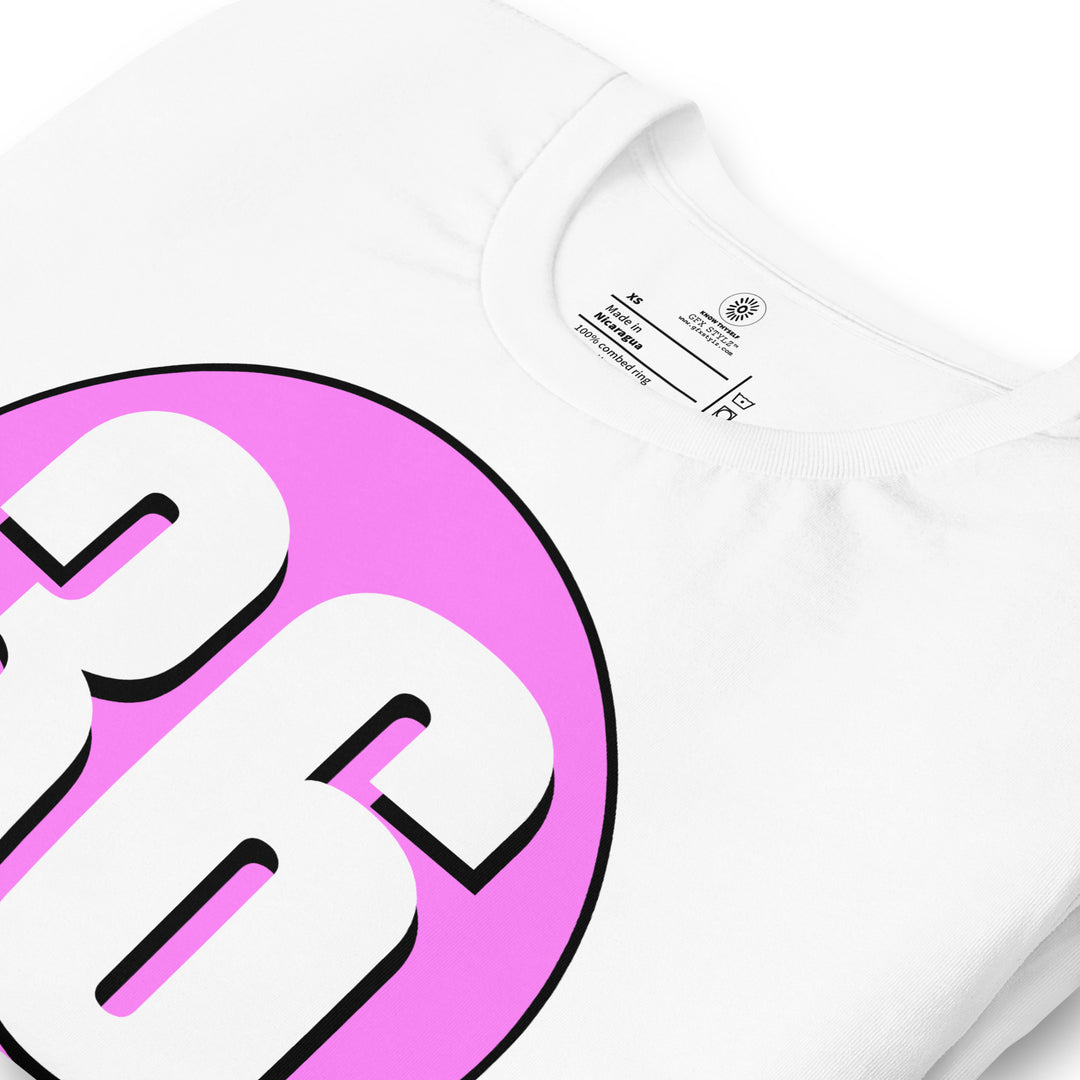 Unisex t-shirt: White on Pink 36