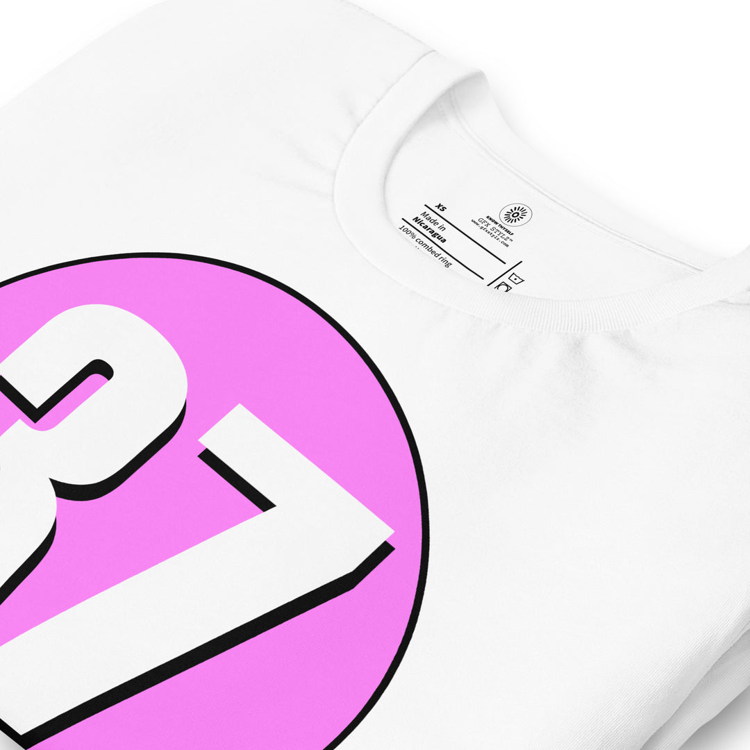 Unisex t-shirt: White on Pink 37