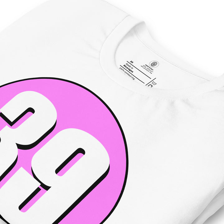 Unisex t-shirt: White on Pink 39