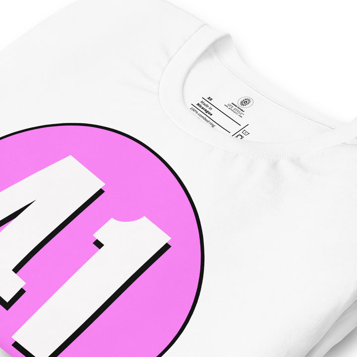 Unisex t-shirt: White on Pink 41