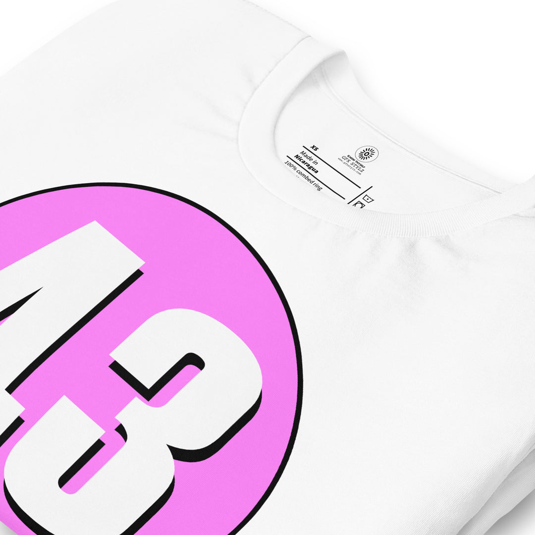 Unisex t-shirt: White on Pink 43