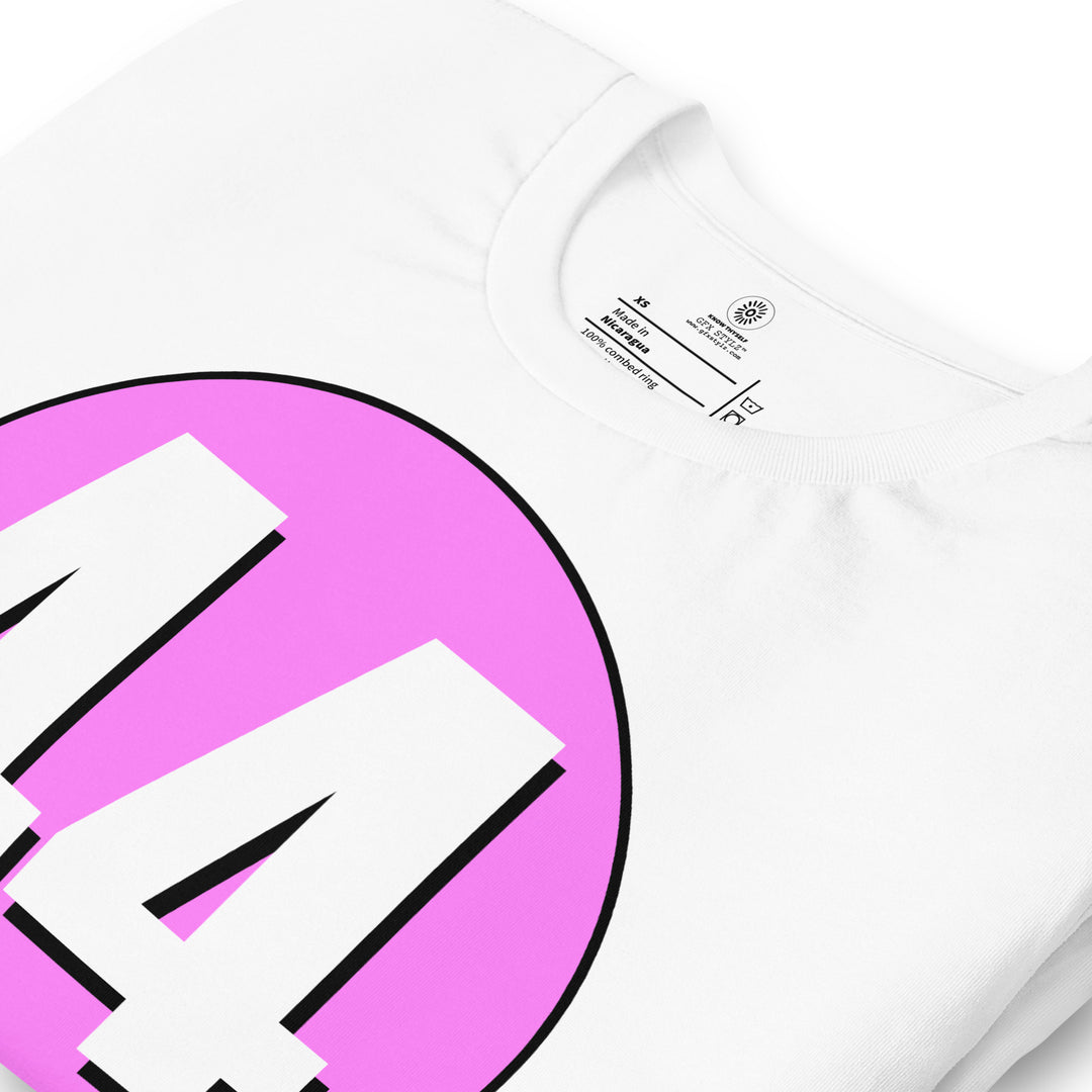 Unisex t-shirt: White on Pink 44