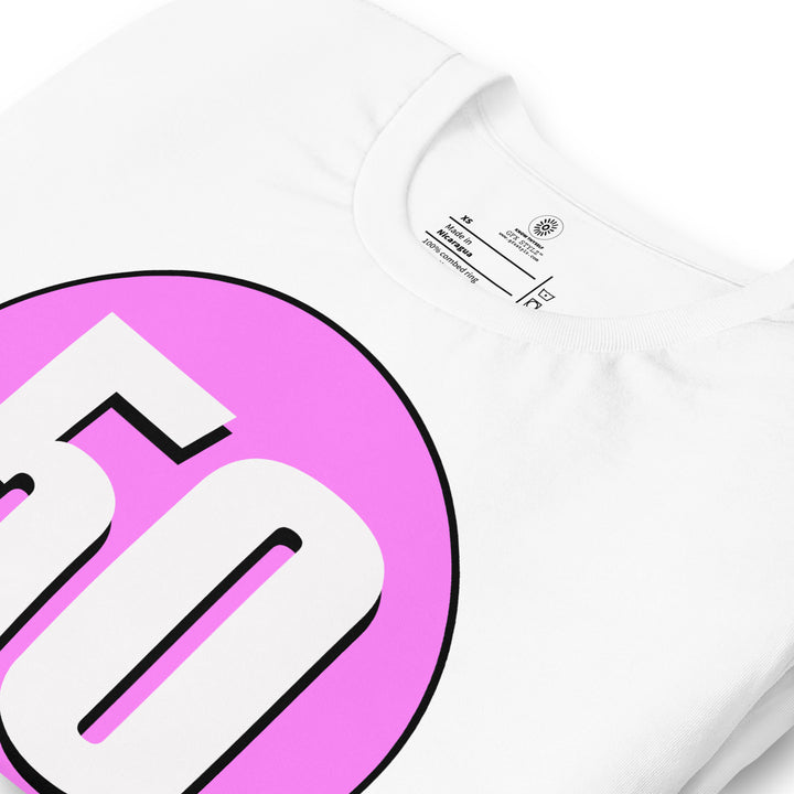 Unisex t-shirt: White on Pink 50