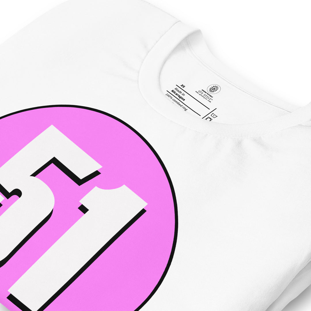 Unisex t-shirt: White on Pink 51