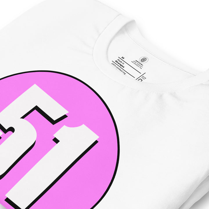 Unisex t-shirt: White on Pink 51