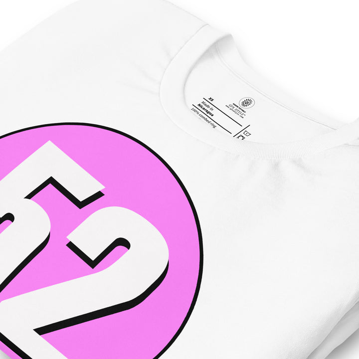 Unisex t-shirt: White on Pink 52