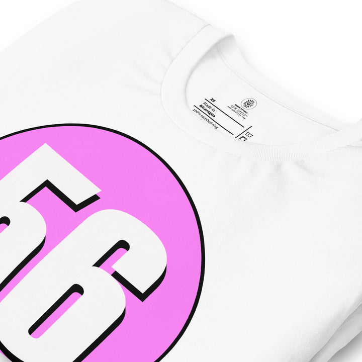 Unisex t-shirt: White on Pink 56