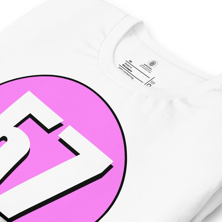 Unisex t-shirt: White on Pink 57