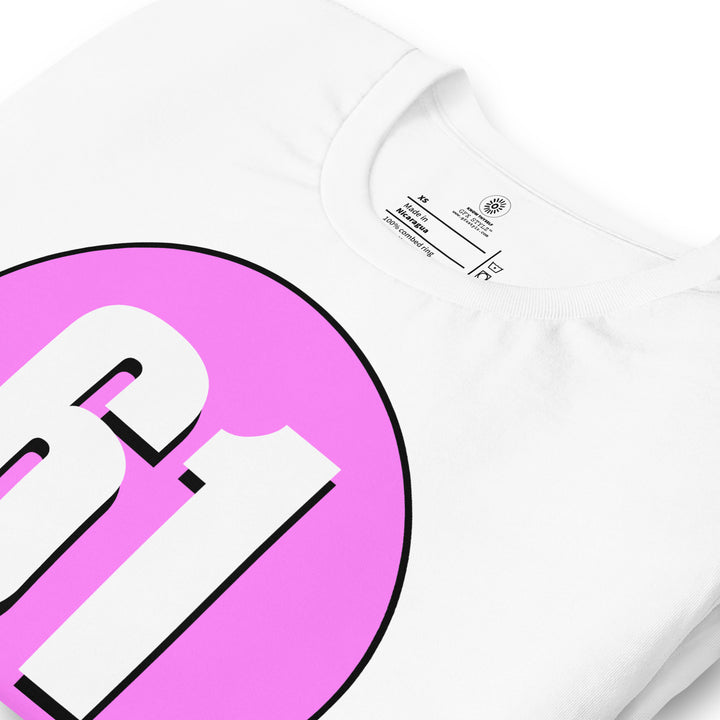 Unisex t-shirt: White on Pink 61